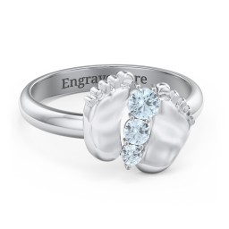 Baby Feet Birthstone Ring in 925 Sterling Silver with Aquamarine