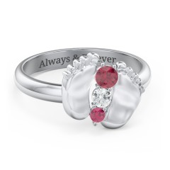 Baby Feet Birthstone Ring – Sterling Silver with Ruby and Cubic Zirconia
