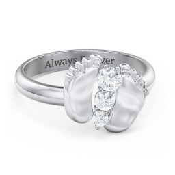 Baby Feet Birthstone Ring in 925 Sterling Silver with Diamond