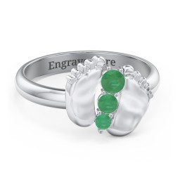 Baby Feet Birthstone Ring in 925 Sterling Silver with Emerald