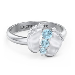 Baby Feet Birthstone Ring in 925 Sterling Silver with Blue Topaz