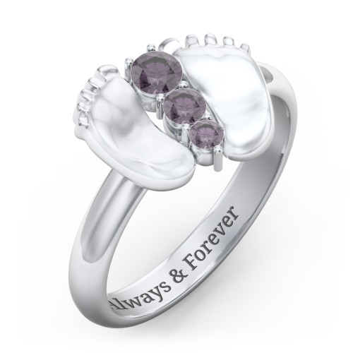 Baby Feet Birthstone Ring – Sterling Silver with Alexandrite