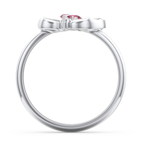 Baby Feet Birthstone Ring – Sterling Silver with Ruby and Cubic Zirconia
