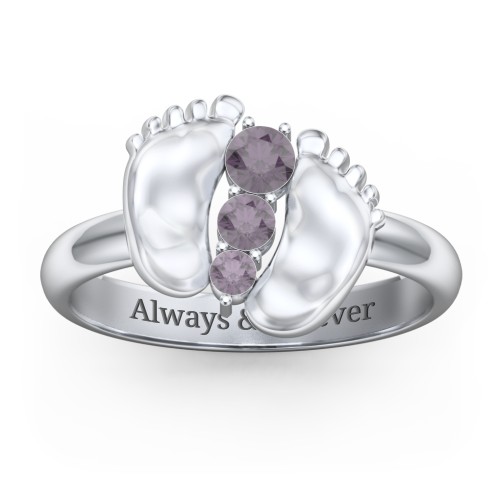 Baby Feet Birthstone Ring – Sterling Silver with Alexandrite