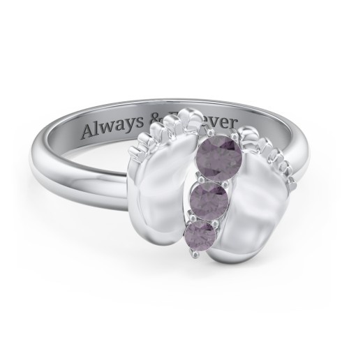 Baby Feet Birthstone Ring – Sterling Silver with Alexandrite