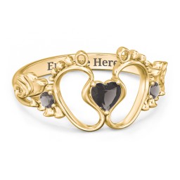 Baby Footprints Ring with Heart Cut Gemstone and Accents