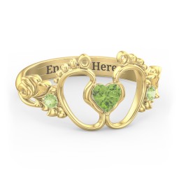Baby Footprints Ring with Heart Cut Gemstone and Accents
