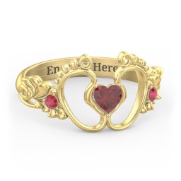 Baby Footprints Ring with Heart Cut Gemstone and Accents