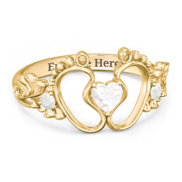 Baby Footprints Ring with Heart Cut Gemstone and Accents