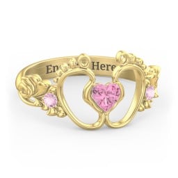 Baby Footprints Ring with Heart Cut Gemstone and Accents