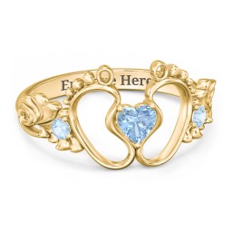 Baby Footprints Ring with Heart Cut Gemstone and Accents