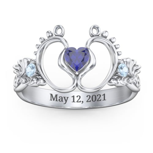 Baby Footprints Ring with Heart Cut Gemstone and Accents