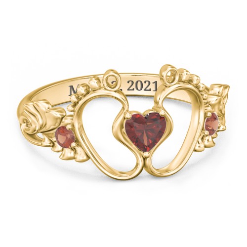 Baby Footprints Ring with Heart Cut Gemstone and Accents