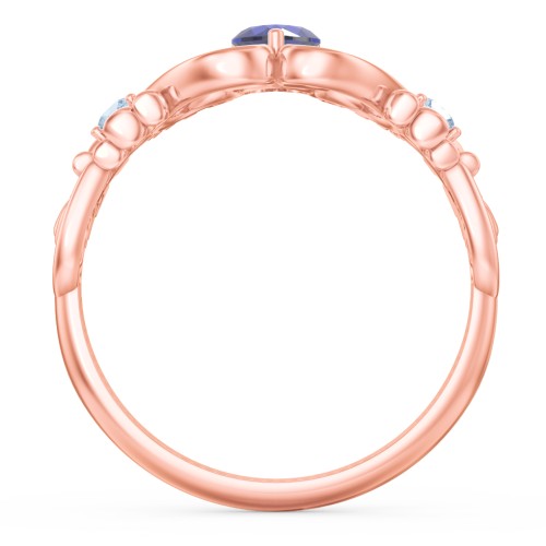 Baby Footprints Ring with Heart Cut Gemstone and Accents – 10K Rose Gold with Blue Sapphire and Blue Topaz