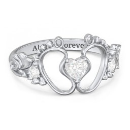Baby Footprints Ring with Heart Cut Gemstone and Accents in 925 Sterling Silver with Diamond