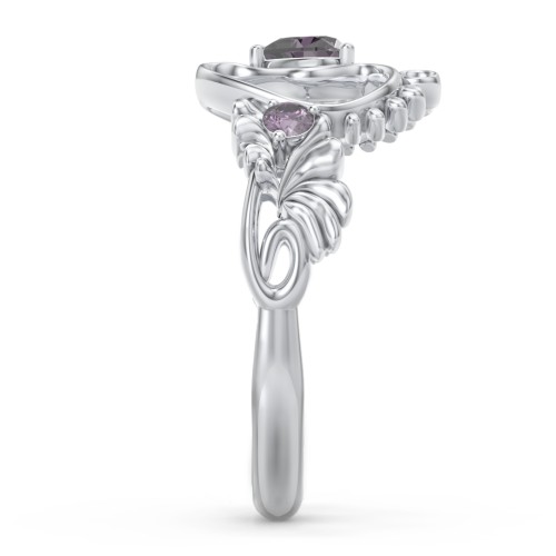 Baby Footprints Ring with Heart Cut Gemstone and Accents – Sterling Silver with Alexandrite