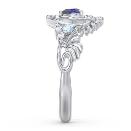Baby Footprints Ring with Heart Cut Gemstone and Accents – Sterling Silver with Blue Sapphire and Blue Topaz