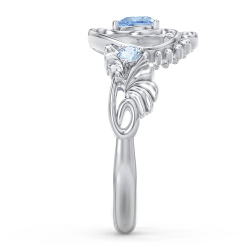 Baby Footprints Ring with Heart Cut Gemstone and Accents – Sterling Silver with Blue Topaz