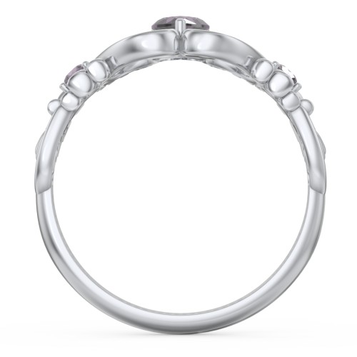 Baby Footprints Ring with Heart Cut Gemstone and Accents – Sterling Silver with Alexandrite