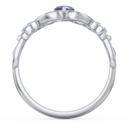 Baby Footprints Ring with Heart Cut Gemstone and Accents – Sterling Silver with Blue Sapphire and Blue Topaz