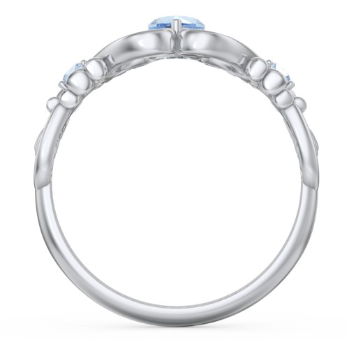 Baby Footprints Ring with Heart Cut Gemstone and Accents – Sterling Silver with Blue Topaz