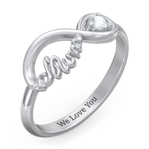 Infinite Bond Mum Ring – Sterling Silver with Aquamarine