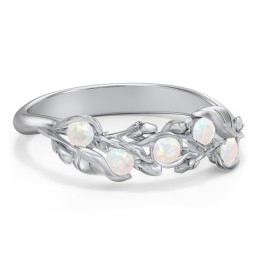Organic Leaf Five Stone Family Ring