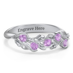 Organic Leaf Five Stone Family Ring in 925 Sterling Silver with Amethyst