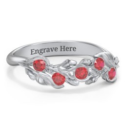 Organic Leaf Five Stone Family Ring in 925 Sterling Silver