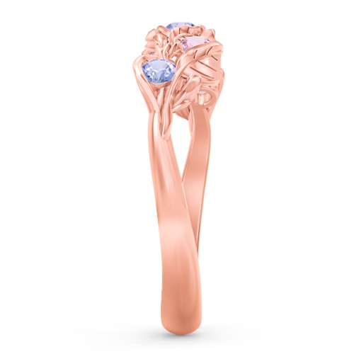 Organic Leaf Five Stone Family Ring – 10K Rose Gold with Tanzanite and Pink Tourmaline