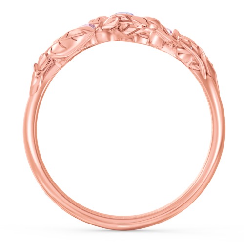 Organic Leaf Five Stone Family Ring – 10K Rose Gold with Tanzanite and Pink Tourmaline