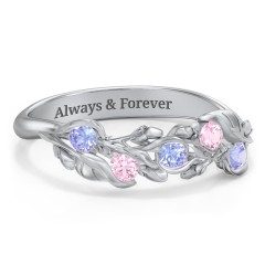 Organic Leaf Five Stone Family Ring – Sterling Silver with Tanzanite and Pink Tourmaline