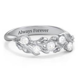 Organic Leaf Five Stone Family Ring in 925 Sterling Silver with Diamond