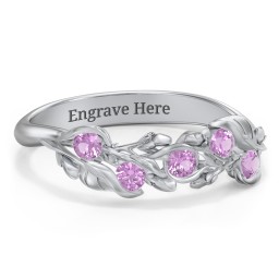 Organic Leaf Five Stone Family Ring in 925 Sterling Silver with Amethyst