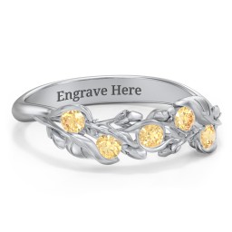 Organic Leaf Five Stone Family Ring in 925 Sterling Silver with Citrine