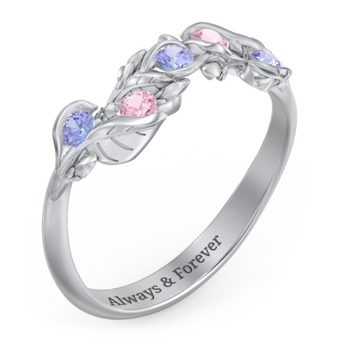 Organic Leaf Five Stone Family Ring – Sterling Silver with Tanzanite and Pink Tourmaline