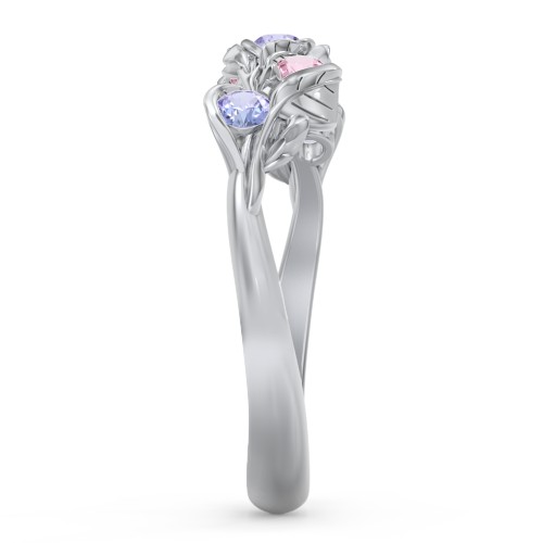 Organic Leaf Five Stone Family Ring – Sterling Silver with Tanzanite and Pink Tourmaline