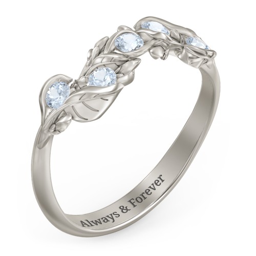 Organic Leaf Five Stone Family Ring – 10K White Gold with Aquamarine