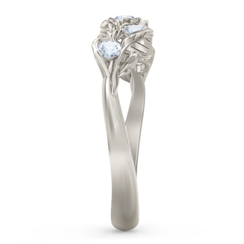 Organic Leaf Five Stone Family Ring – 10K White Gold with Aquamarine