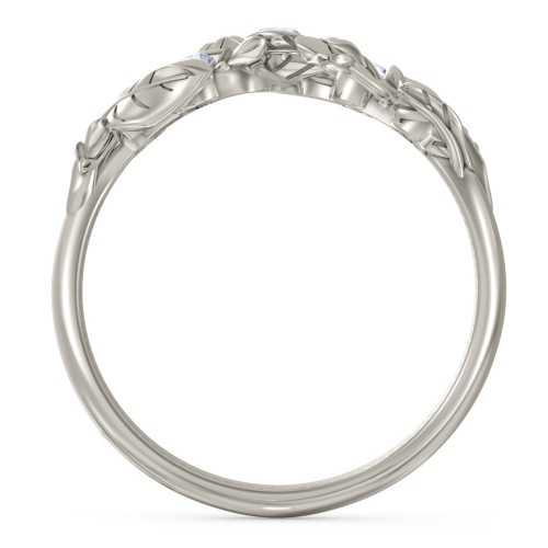 Organic Leaf Five Stone Family Ring – 10K White Gold with Aquamarine