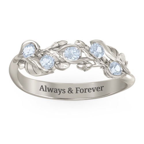 Organic Leaf Five Stone Family Ring – 10K White Gold with Aquamarine
