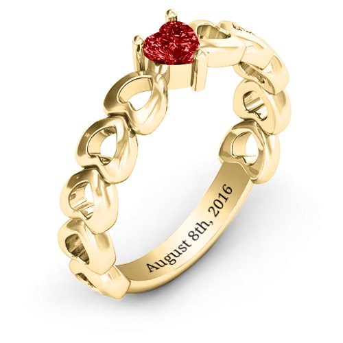 Enchanting Love Promise Ring – 10K Yellow Gold with Garnet