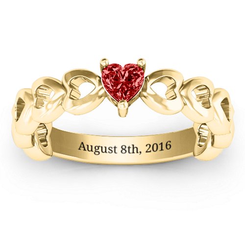 Enchanting Love Promise Ring – 10K Yellow Gold with Garnet
