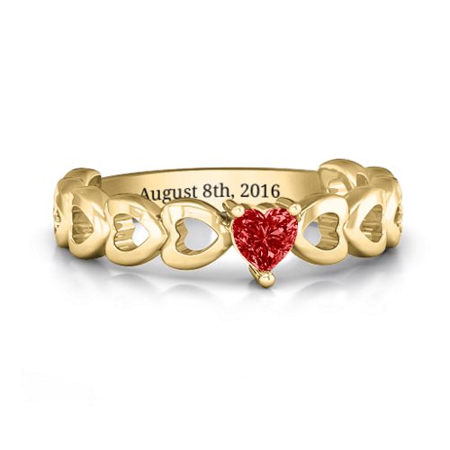 Enchanting Love Promise Ring – 10K Yellow Gold with Garnet