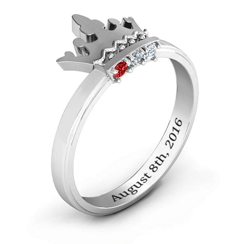 Royal Family Princess Tiara Ring – Sterling Silver with Garnet and Cubic Zirconia