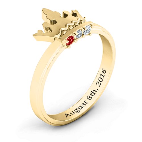 Royal Family Princess Tiara Ring – 10K Yellow Gold with Garnet and Cubic Zirconia