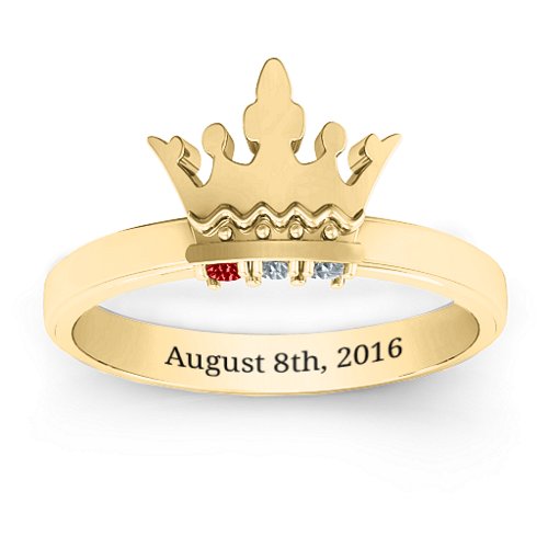 Royal Family Princess Tiara Ring – 10K Yellow Gold with Garnet and Cubic Zirconia