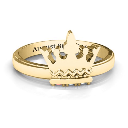 Royal Family Princess Tiara Ring – 10K Yellow Gold with Garnet and Cubic Zirconia
