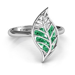 Mint to Be Cage Leaf Ring in 925 Sterling Silver with Emerald
