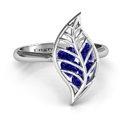 Mint to Be Cage Leaf Ring in 925 Sterling Silver with Blue Sapphire